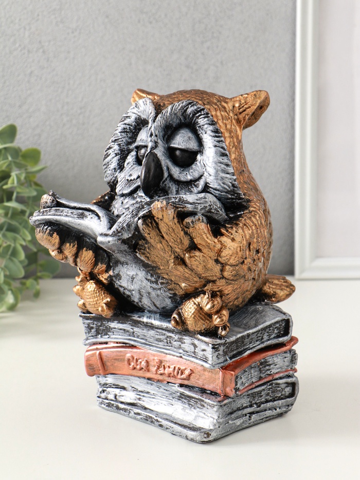 Копилка для денег «Сова с книгой», гипс, 25×18 см, под бронзу с серебром
