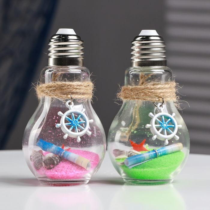 Фигурка «Сувенир в бутылке-лампочке. Ракушки», 11×6×6 см, МИКС