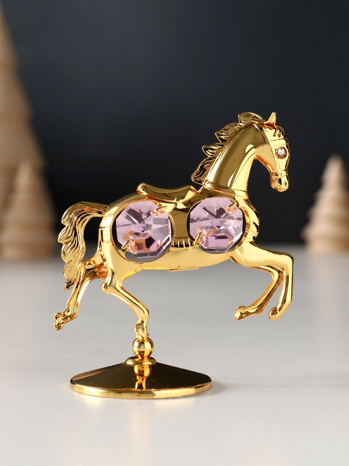 Фигурка металл «Лошадка маленькая» с 4 розовыми хрусталиками на подставке, 6.5×4×8.5 см