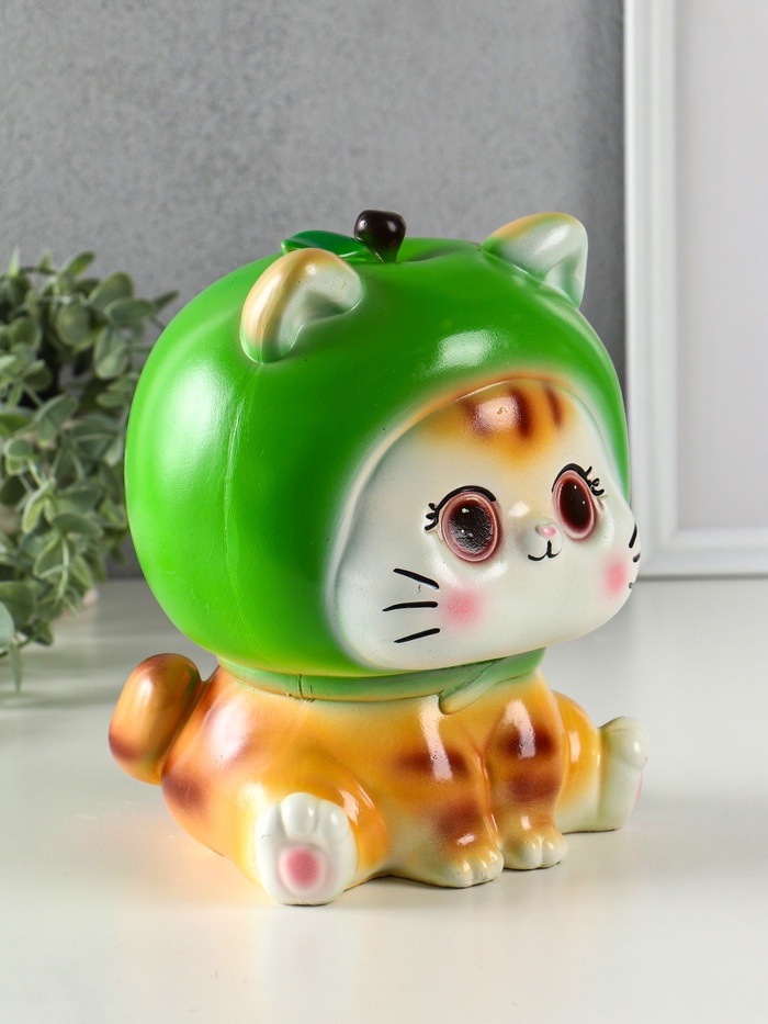 Копилка для денег «Кот в костюме яблоко», гипс, зелёный, 21×17×17 см