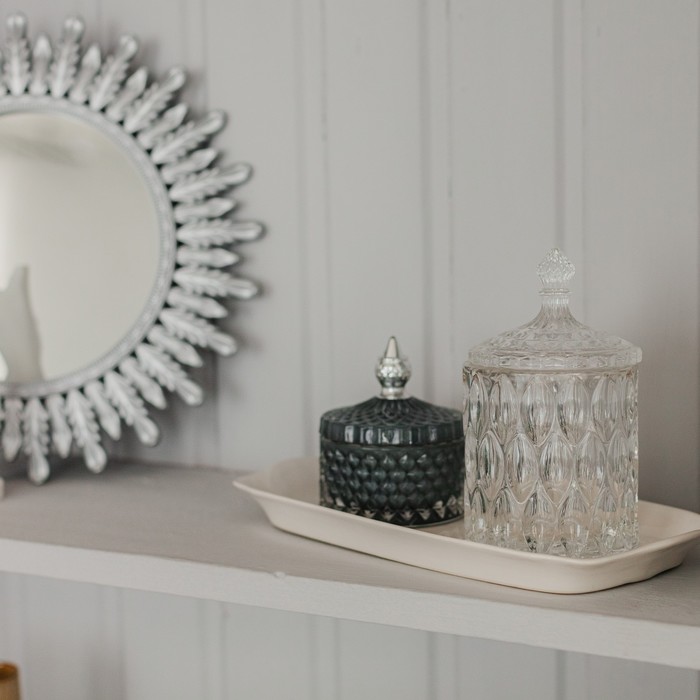 Шкатулка для украшений «Ромбы и купол», стекло, серый с серебром, 9.5×8.5×8.5 см