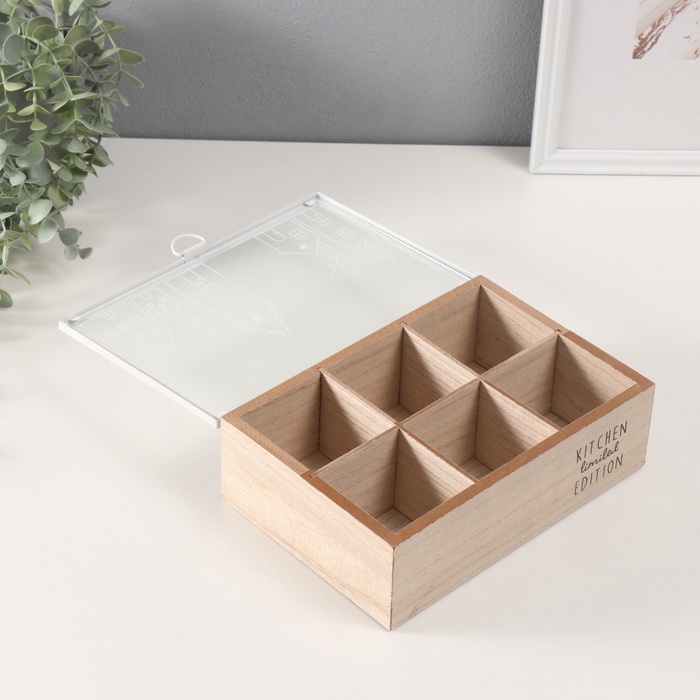 Шкатулка для украшений 6 делений «Домики», дерево, 16×24×7.5 см