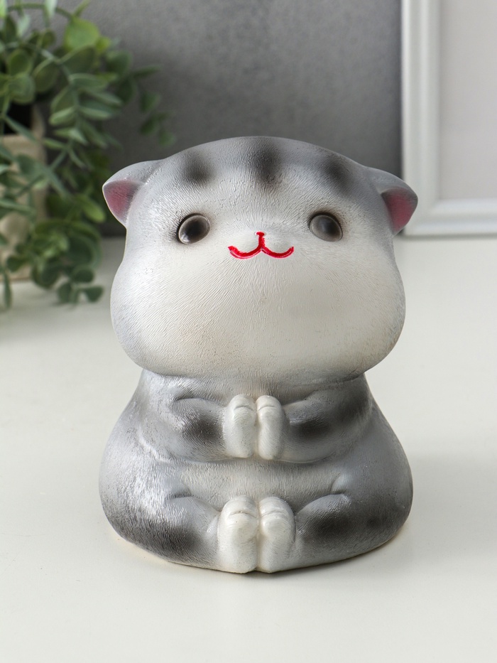 Копилка для денег «Кот Дзен», гипс, серый, 16×14×14.5 см