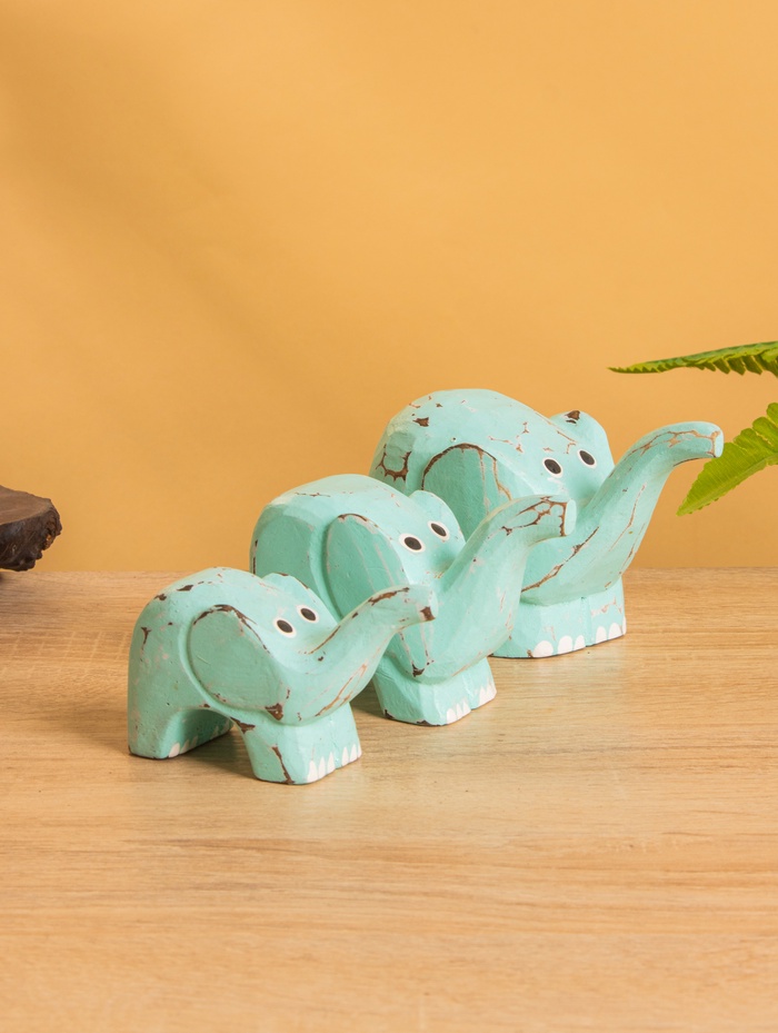 Сувенирный набор «Милые слоники», h=7.5 см, h=6.5 см, h=5.5 см, дерево, бирюзовый