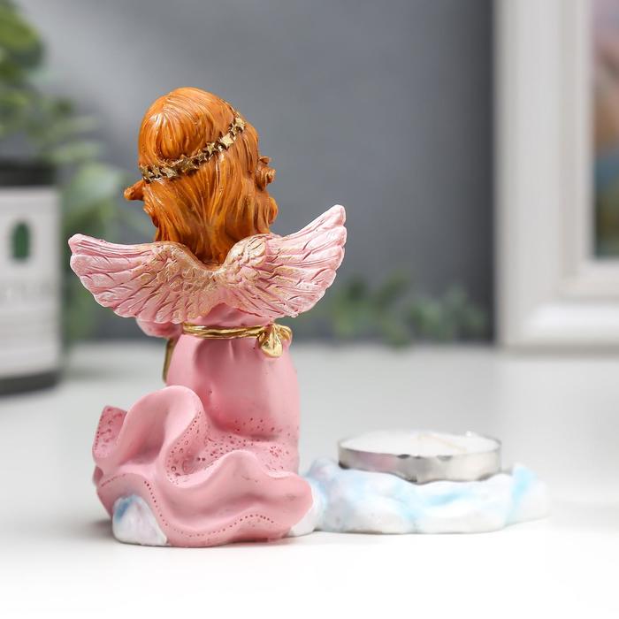 Фигурка - подсвечник на 1 свечу со свечой «Девочка-ангел в розовом платье», полистоун, 9×12×5.2 см