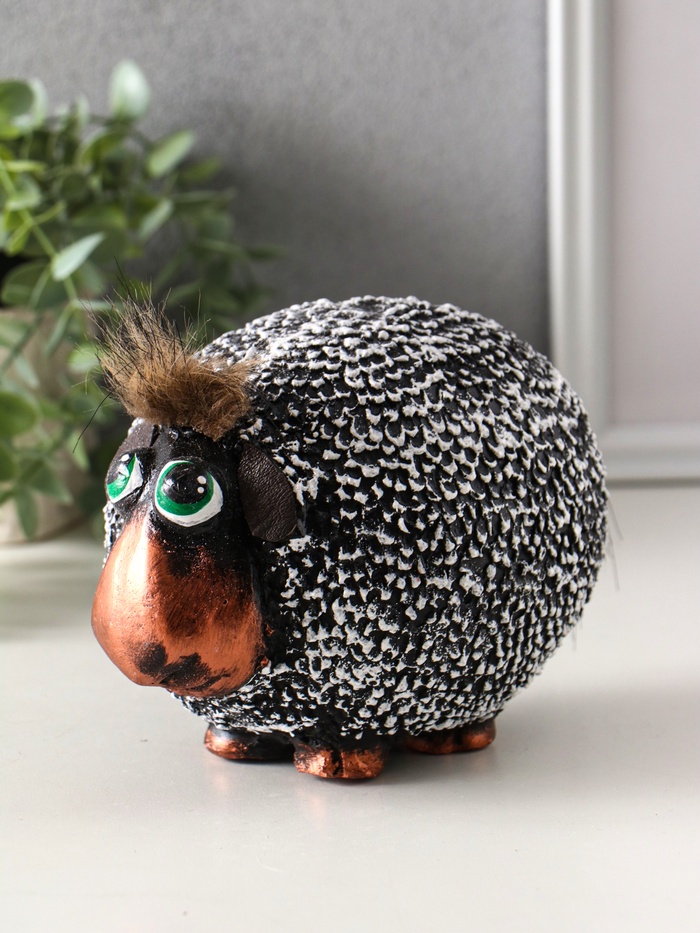 Копилка для денег «Овечка», гипс, 12.5×17.5×12.5 см, серый