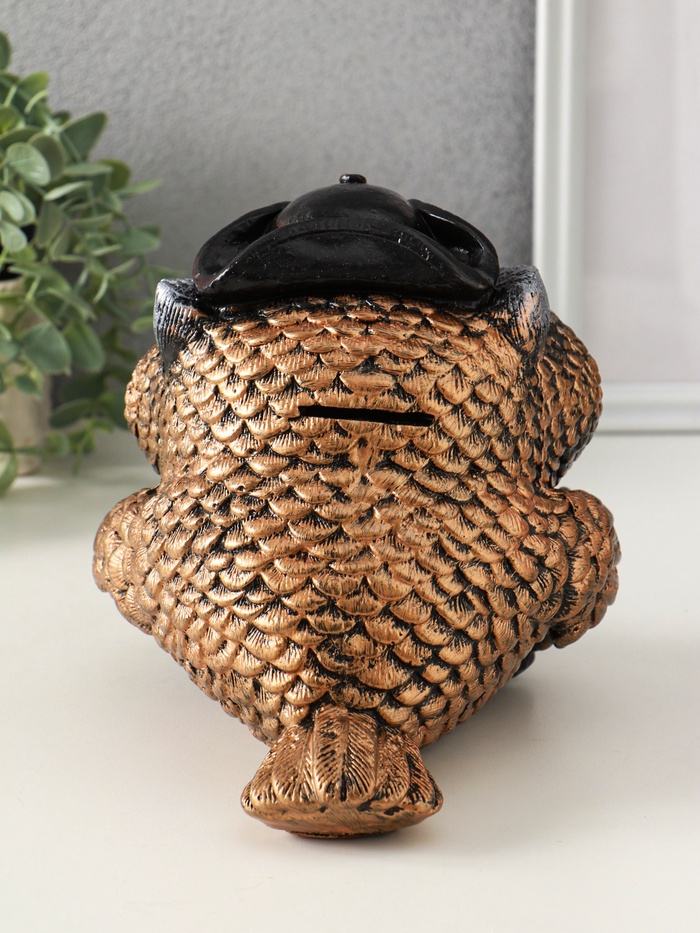 Копилка для денег «Сова в треуголке», гипс, 18×17 см, под бронзу с серебром