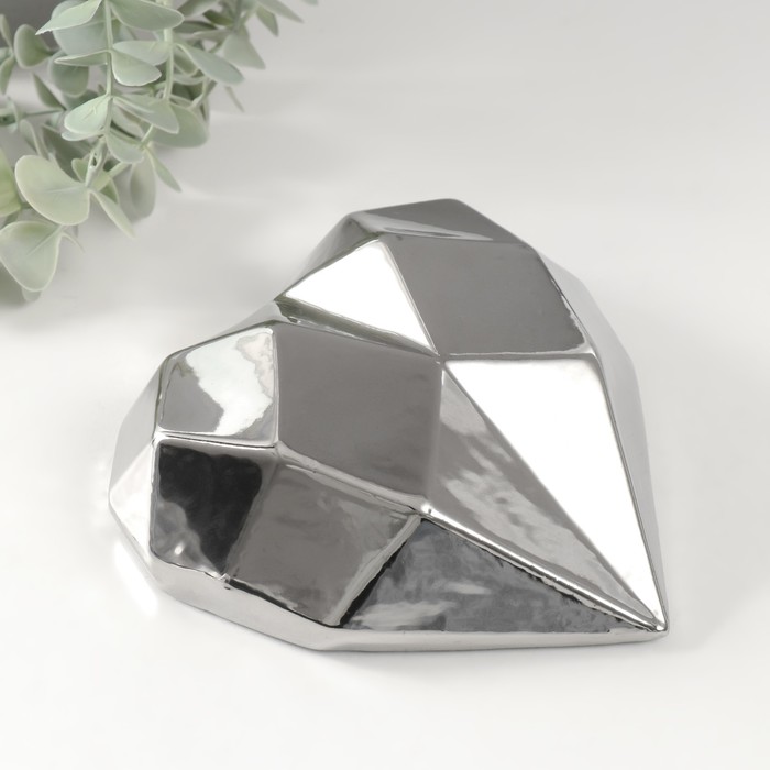 Фигурка керамика «Сердце 3D грани», серебро, 15×15×5 см