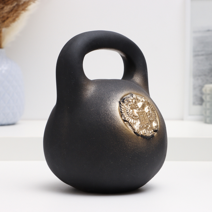 Копилка для денег «Гиря с гербом», гипс, чёрная, 14×14×19 см