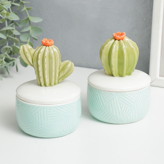 Шкатулка для украшений «Кактус», керамика, 11×8×8 см, МИКС