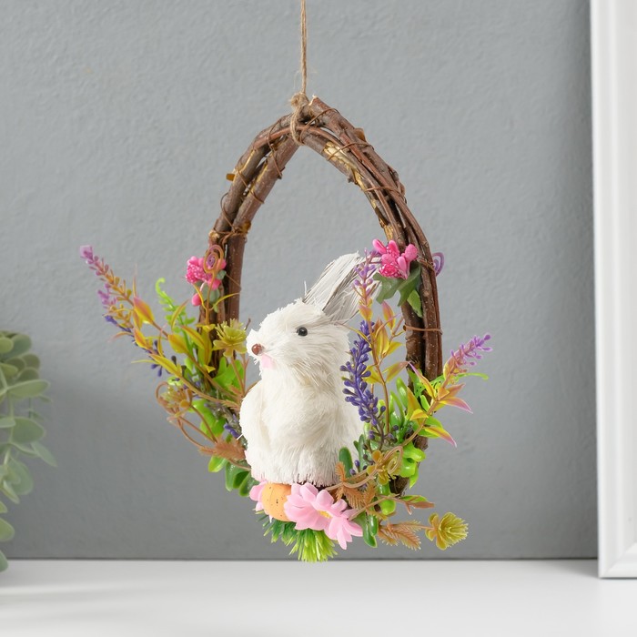 Фигурка «Белый зайка в венке с цветами», 17.5×7.5×19.5 см