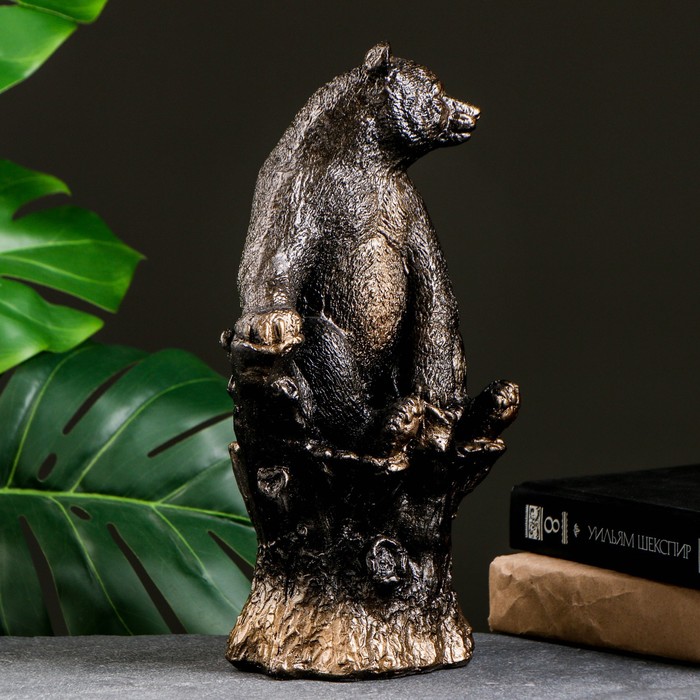 Копилка для денег «Мишка на пне», гипс под бронзу, 31 см