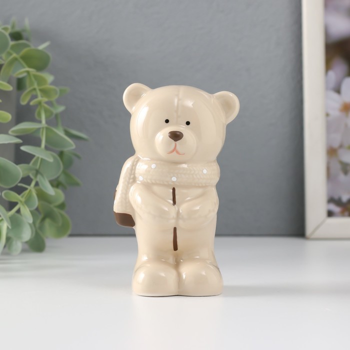 Фигурка керамика «Мишутка стесняшка в вязаном шарфике, стоит», 10.5×5×5.5 см