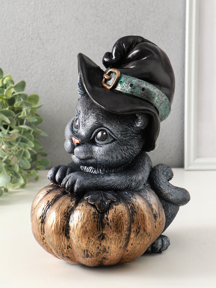 Копилка для денег «Кот с тыквой», гипс, 27×22 см, под бронзу с серебром