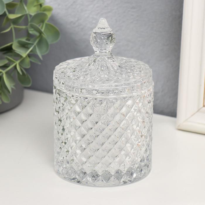 Шкатулка для украшений «Цилиндр с ромбиками», стекло, прозрачная, 14.5×8.5×8.5 см