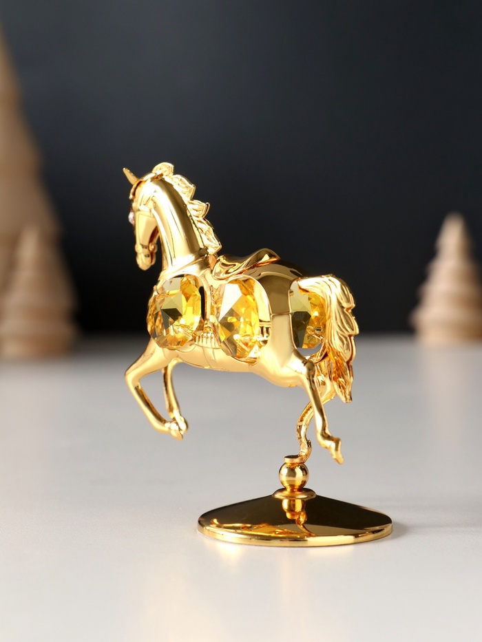 Фигурка металл «Лошадка маленькая» с 4 жёлтыми хрусталиками на подставке, 6.5×4×8.5 см