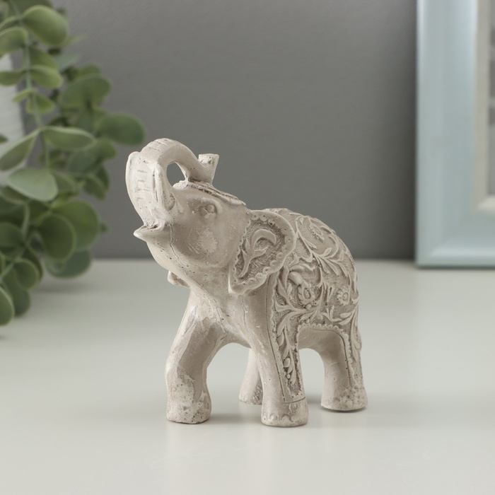 Фигурка гипс «Слон резной», 10×10×5 см, слоновая кость