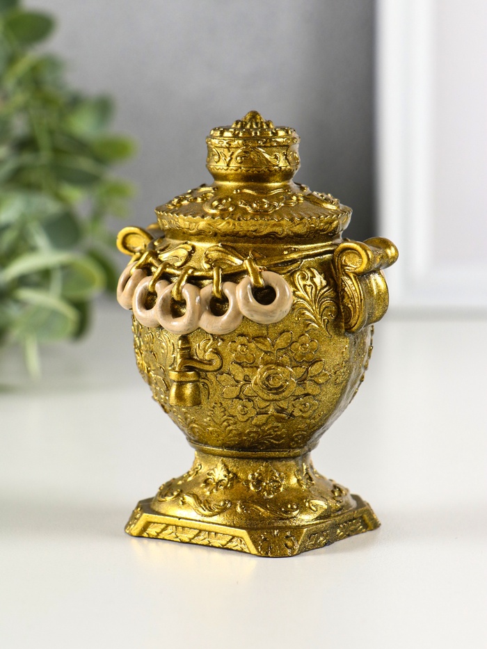 Фигурка гипс «Самовар», 10×7 см, под золото