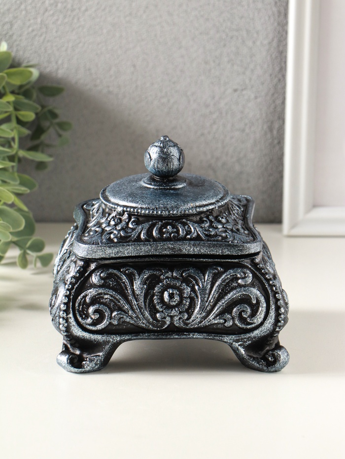 Шкатулка для украшений «Виктория» 11×12 см, гипс, состаренное серебро