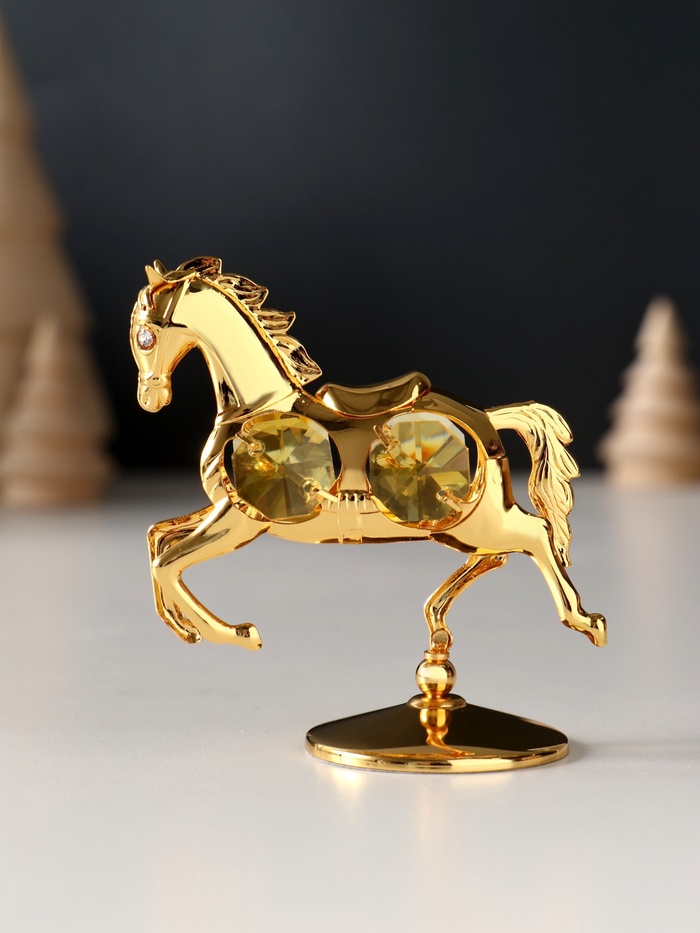 Фигурка металл «Лошадка маленькая» с 4 жёлтыми хрусталиками на подставке, 6.5×4×8.5 см