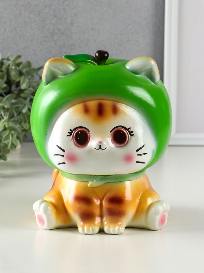 Копилка для денег «Кот в костюме яблоко», гипс, зелёный, 21×17×17 см