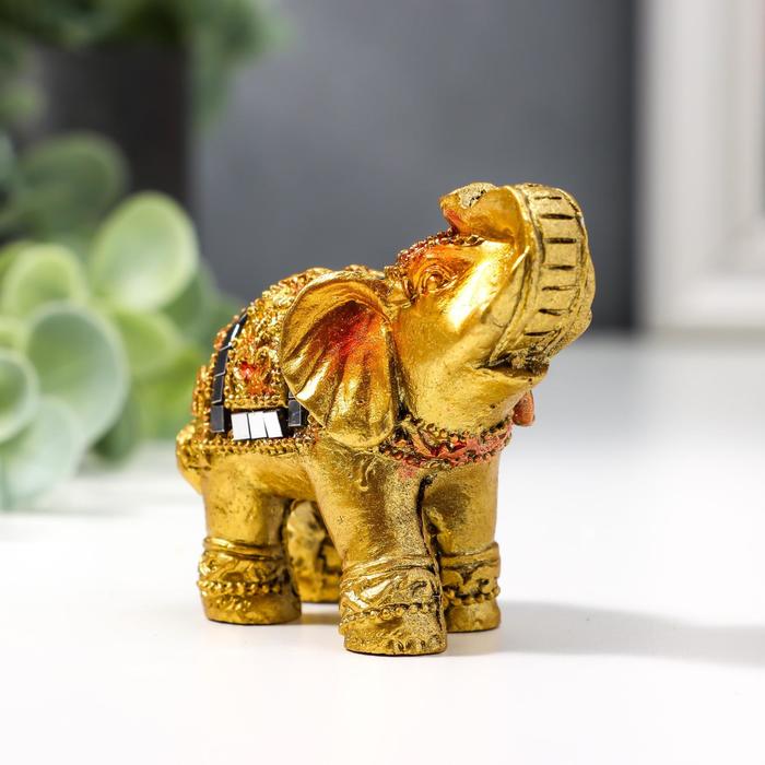 Фигурка полистоун «Золотой слоник с мозаикой из зеркал», 5.2×6×3 см