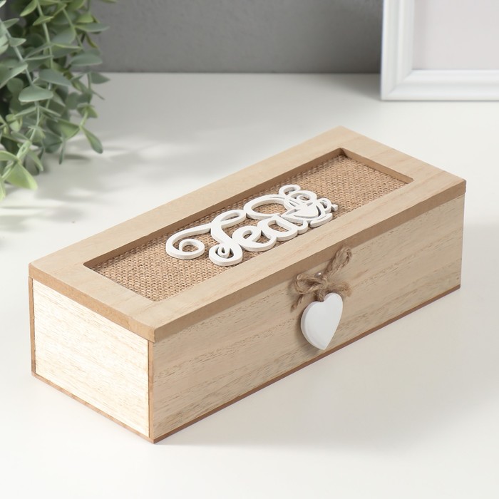 Шкатулка для чая 3 деления «Чашечка», дерево, 9.7×24×7 см