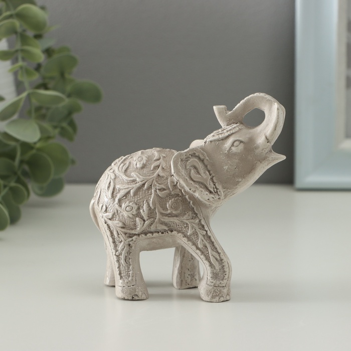 Фигурка гипс «Слон резной», 10×10×5 см, слоновая кость