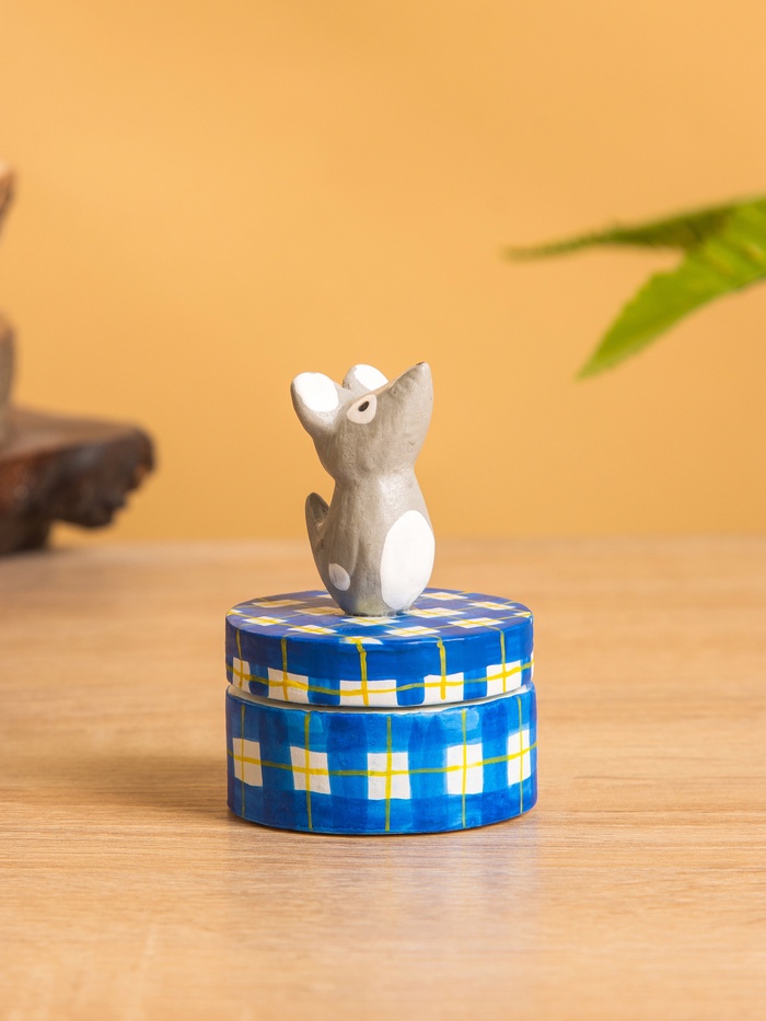 Сувенирная шкатулка «Мышка», 5×5×7 см, дерево, синяя