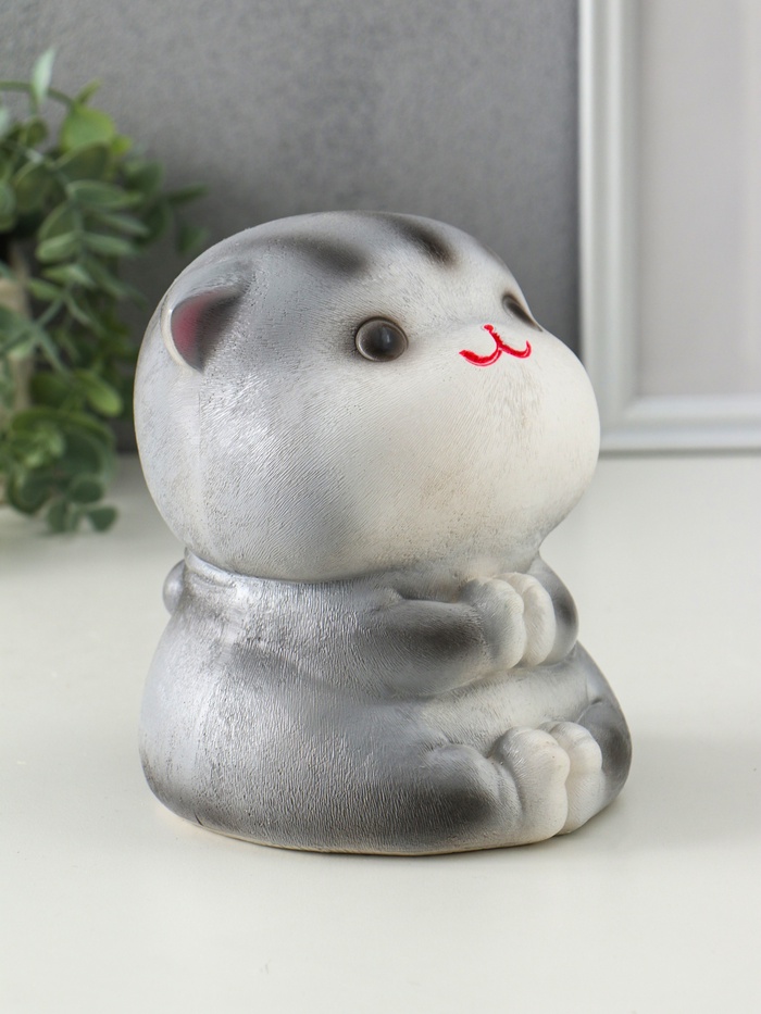 Копилка для денег «Кот Дзен», гипс, серый, 16×14×14.5 см