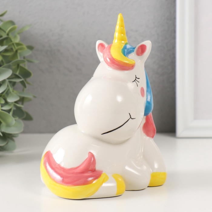 Копилка для денег «Единорожка спит сидя», керамика, 12×9.5×16 см