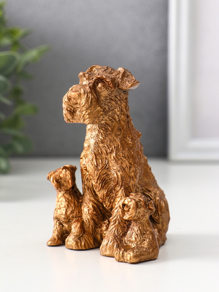Фигурка гипс «Терьер с щенками», 10×7×7.5 см, под бронзу