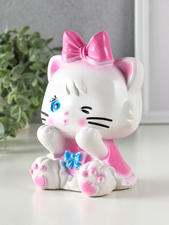Копилка для денег «Киска с бантом розовым», гипс, 17.5×12.5×11.5 см
