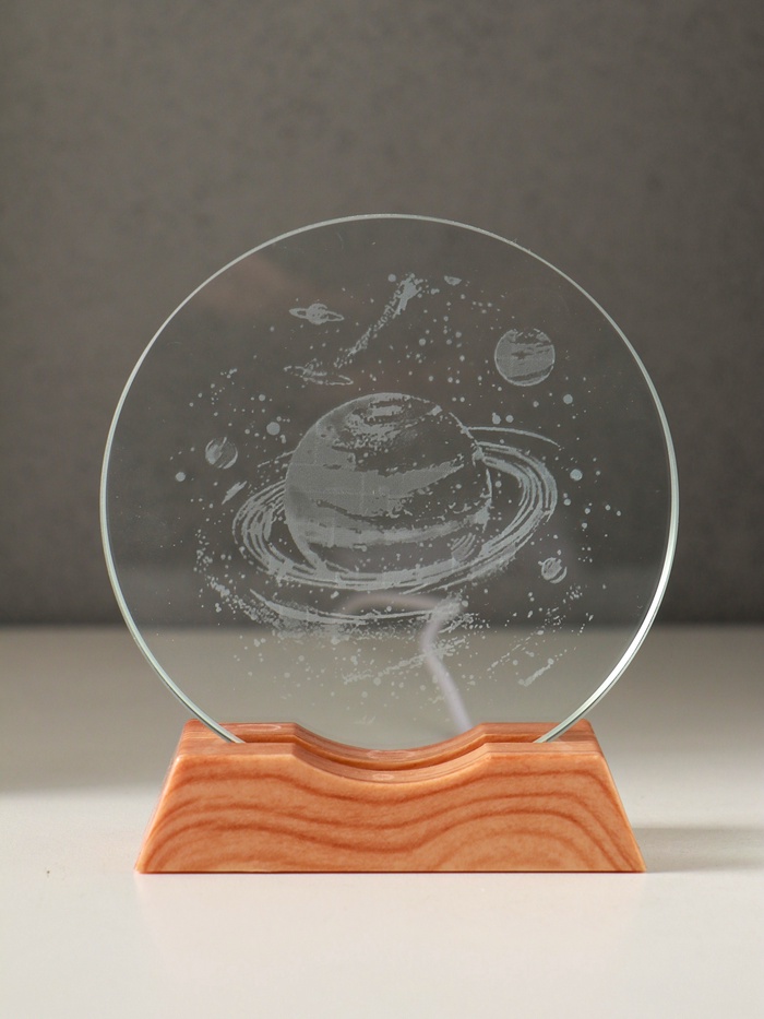 Световая фигурка стекло «Диск. Голограмма: Сатурн», 5×LED, d=10 см, USB, 10×4×11.4 см