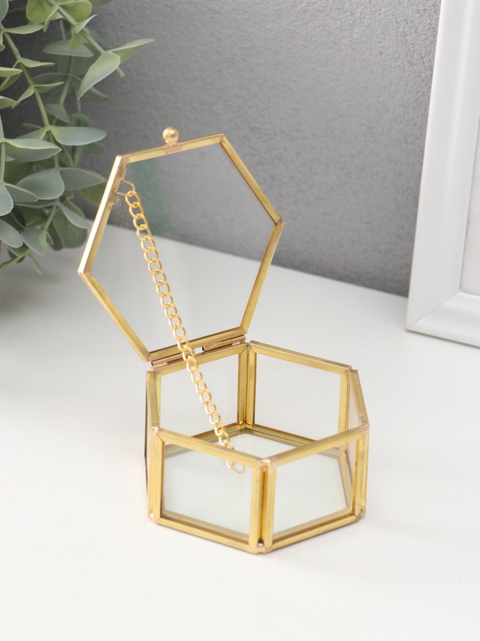 Шкатулка для украшений (колец, колье, серёг) «Шестиугольник», стекло, 8×7×4 см