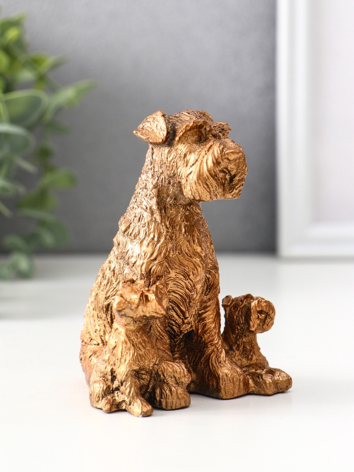 Фигурка гипс «Терьер с щенками», 10×7×7.5 см, под бронзу