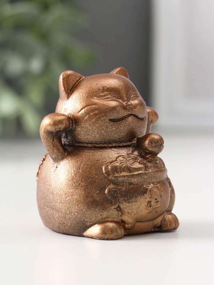 Фигурка гипс «Кот манэки-нэки», 5.5×5×5 см, бронза