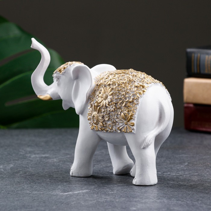 Фигурка полистоун «Слон», белый с золотом