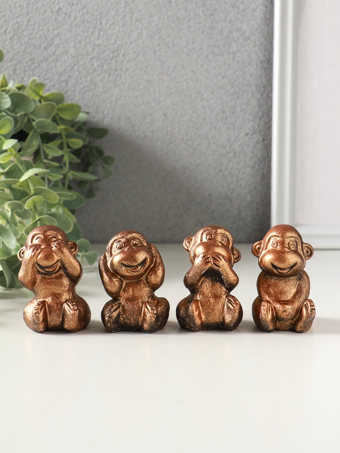 Набор фигурок гипс «Обезьянки ничего не вижу не слышу не скажу», 4 шт., 6 см, под бронзу