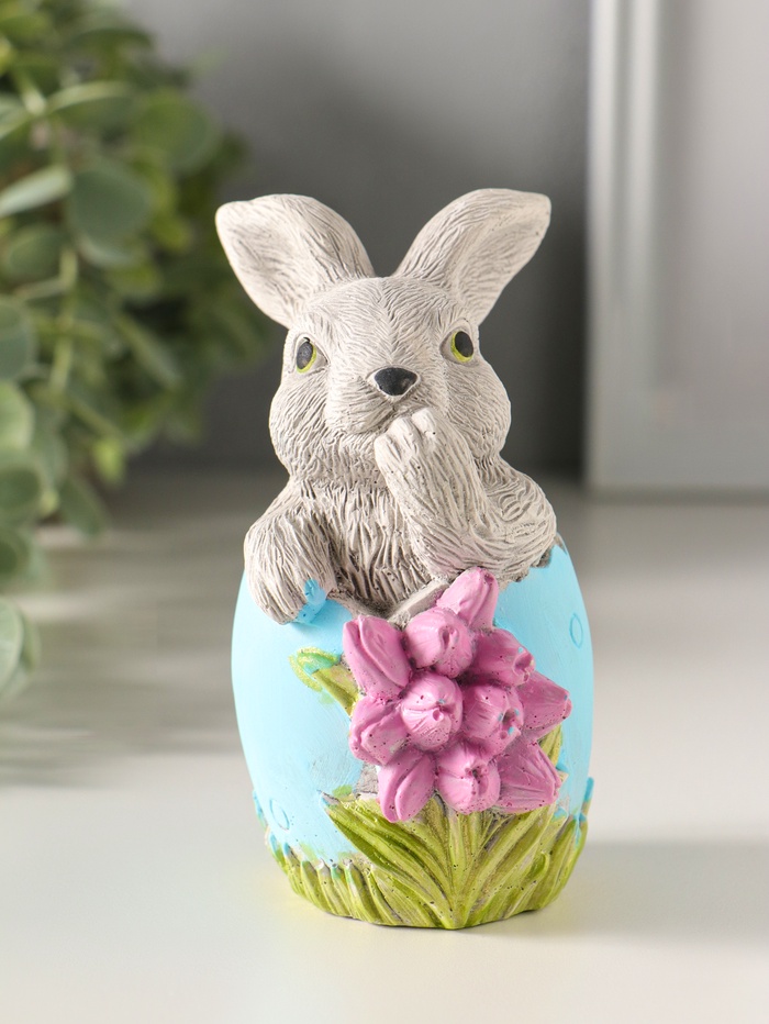 Фигурка гипс «Заяц пасхальный с букетом», 11×6 см, цветной