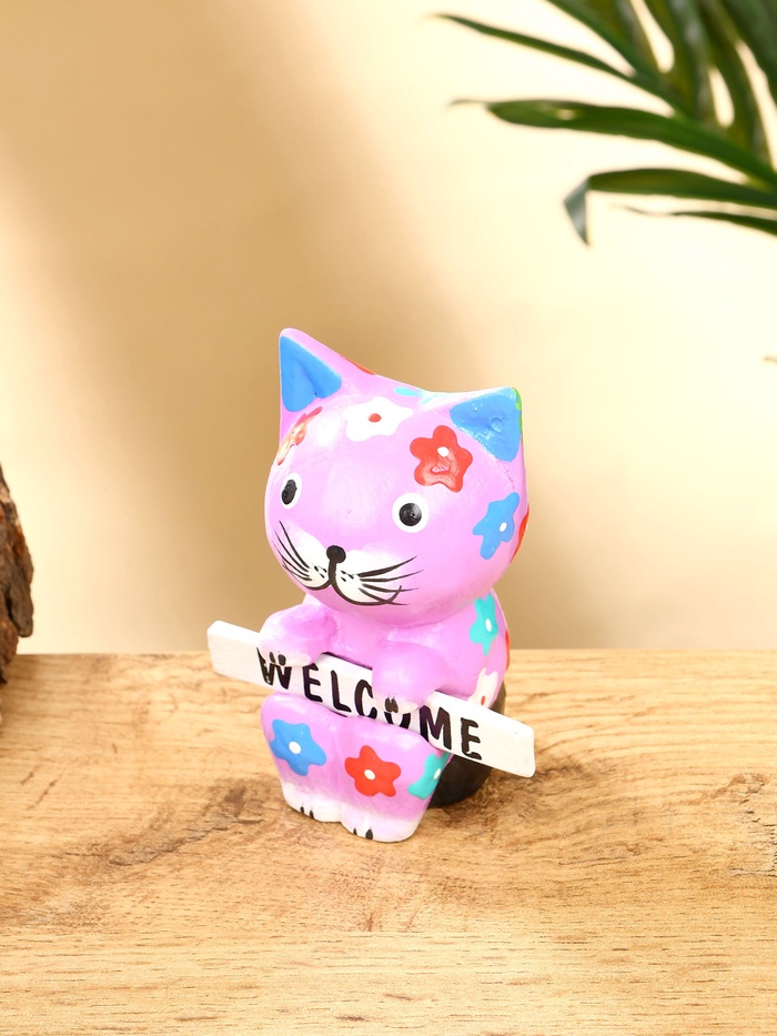 Сувенир «Кот с табличкой WELCOME», 8×5×10 см, дерево, сиреневый