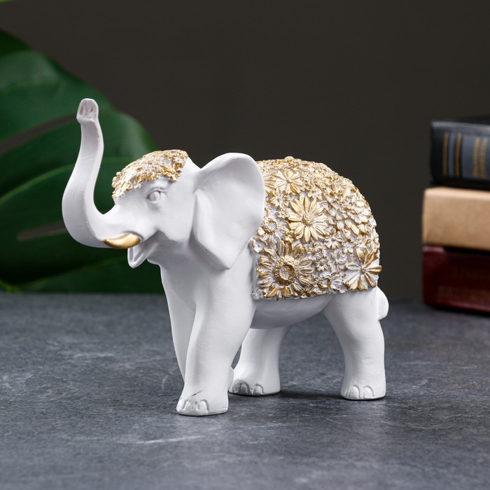 Фигурка полистоун «Слон», белый с золотом