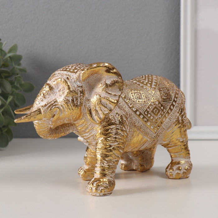 Фигурка полистоун «Слон с малышом», узоры золото, 19.5×9×12 см