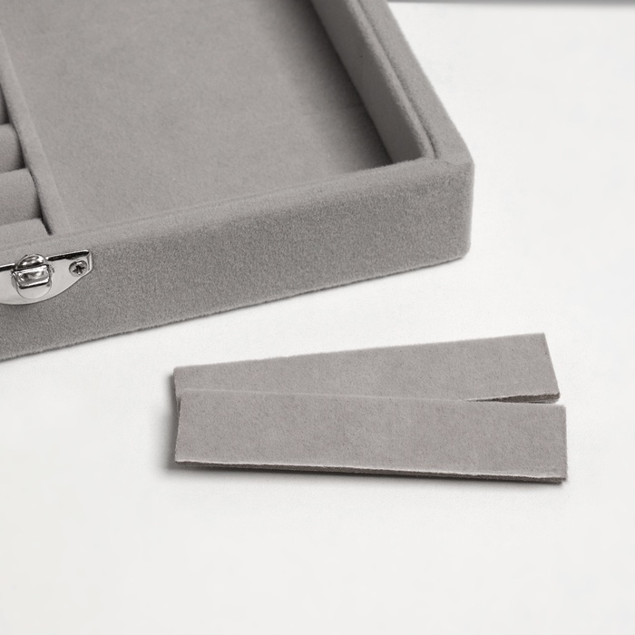 Шкатулка для украшений, 7 полос, 3 ячейки, 20×15×4.5, серая