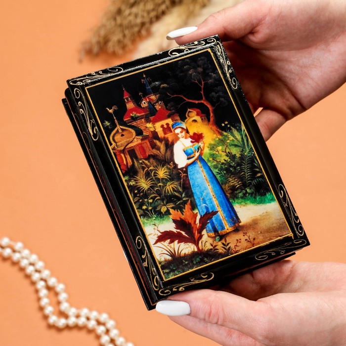 Шкатулка для украшений «Аленький цветочек», 10×14 см, лаковая миниатюра