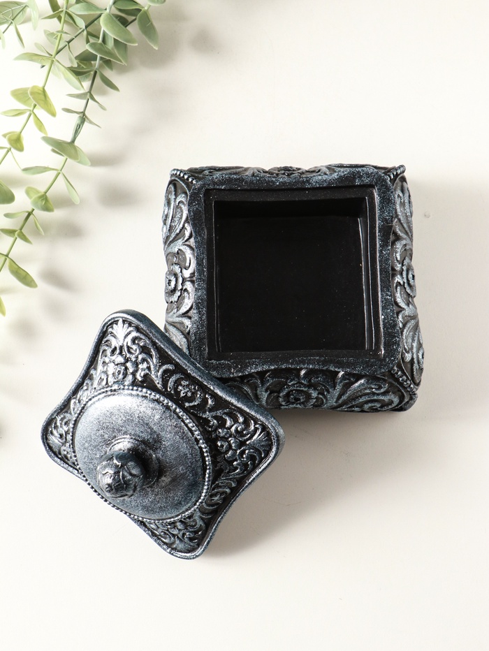 Шкатулка для украшений «Виктория» 11×12 см, гипс, состаренное серебро