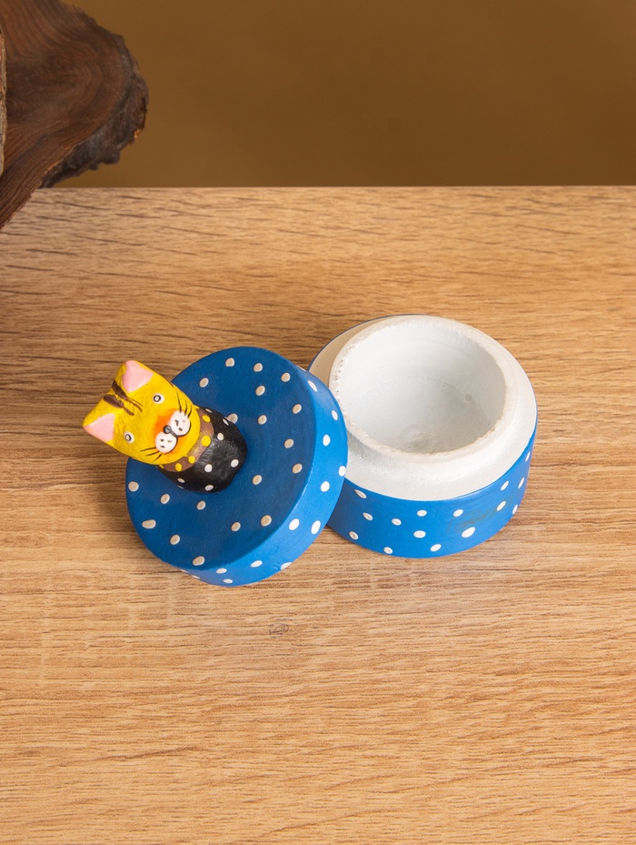 Сувенирная шкатулка «Котик», 5×5×7.5 ± см, дерево, синяя