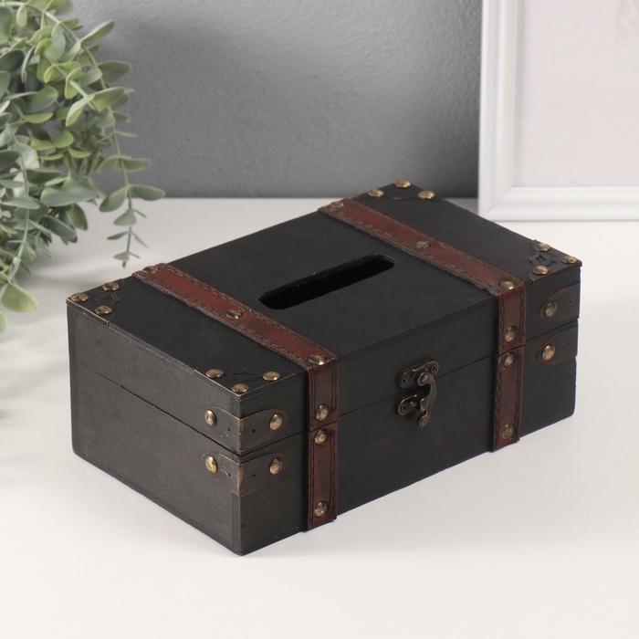 Шкатулка - салфетница «Чёрный чемодан», дерево, 14×23×9 см