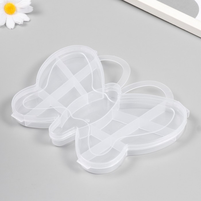 Шкатулка - органайзер для хранения мелочей «Бабочка», 13 отделений, пластик, прозрачная, 14×18.5×2.5 см