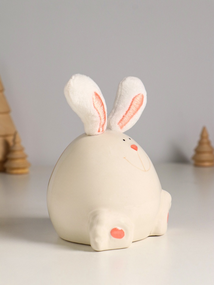 Фигурка керамика, текстиль «Зайчик круглый», белый, 9×9.5×12 см